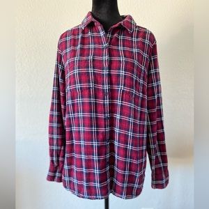 Woolrich Flannel Shirt Womens XL Maroon Plaid Long Sleeve Button Down Top